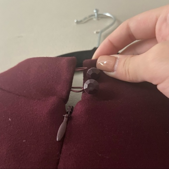 Trina Turk Dark Red Bell Sleeve Studded Turtleneck Mini Cocktail Dress - Picture 7 of 8